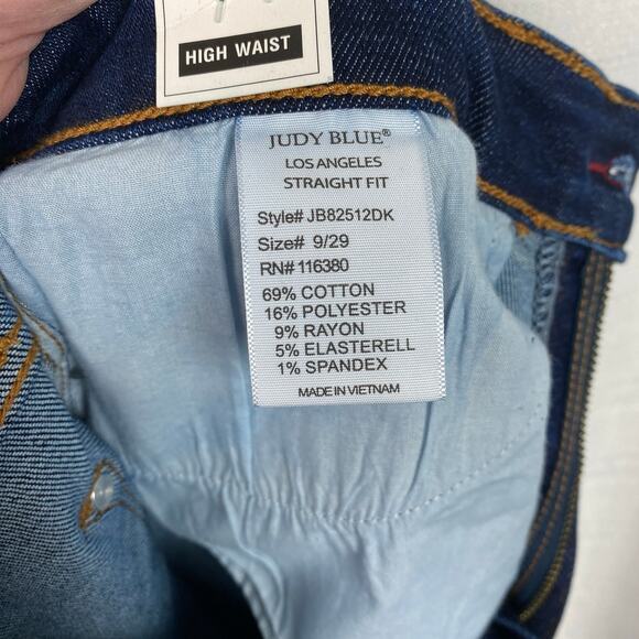 Judy Blue Dark Wash Straight Fit High Waist Raw hem Jeans Sz.9/29 NWT - Picture 14 of 15